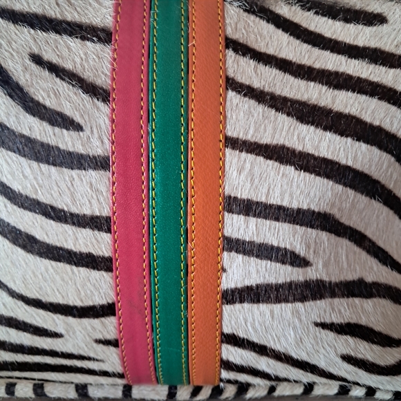 Zebra Print Horse Hair Crossbody Bag with Multicolor Stripe - Picture 3 of 16